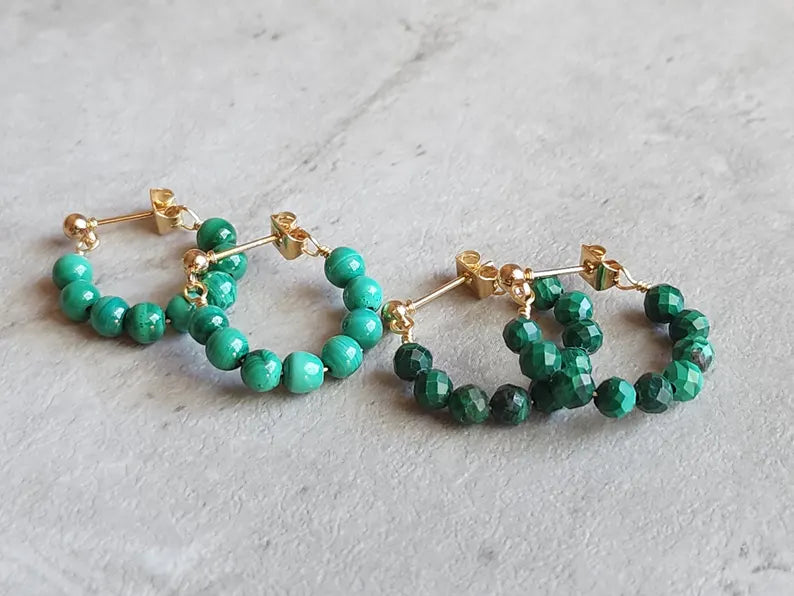 Malachite Mini Hoops Earrings