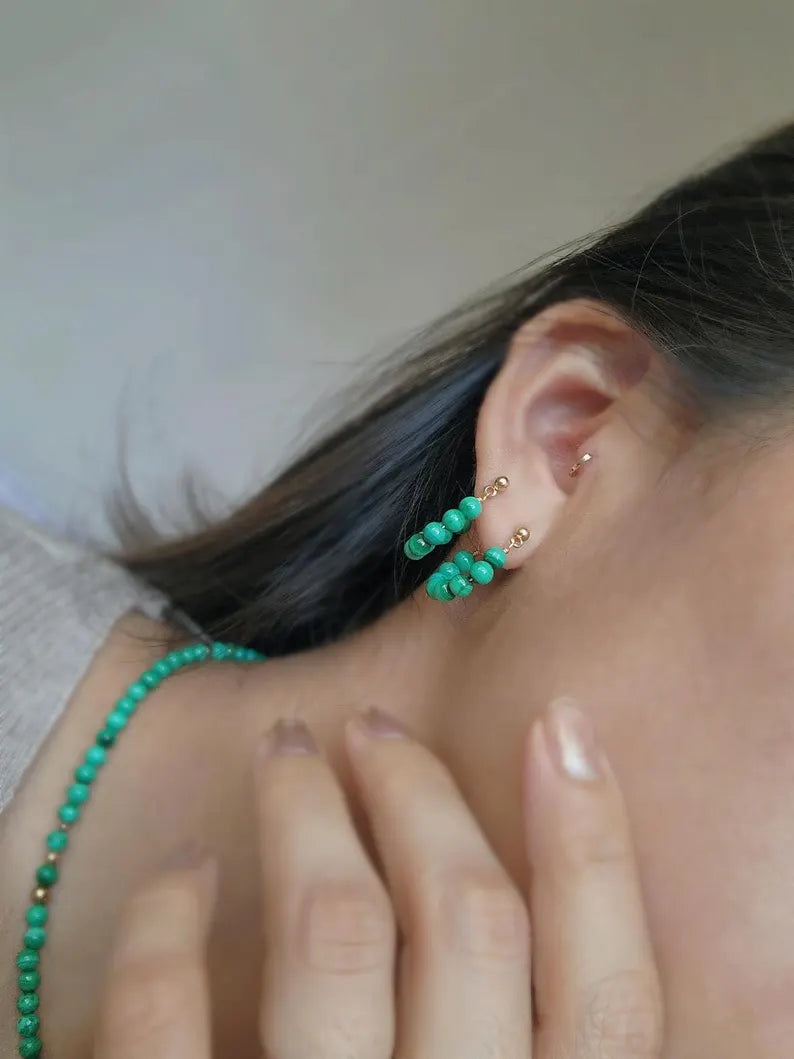 Malachite Mini Hoops Earrings