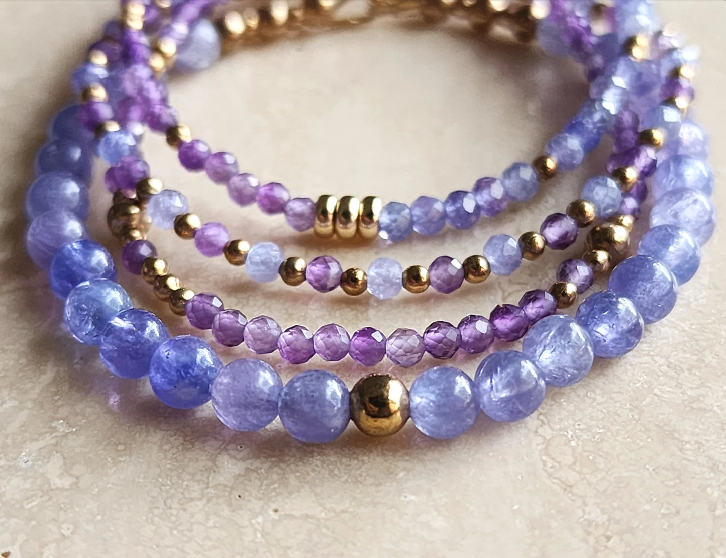 Amethyst Tanzanite Stacking Bracelet Set