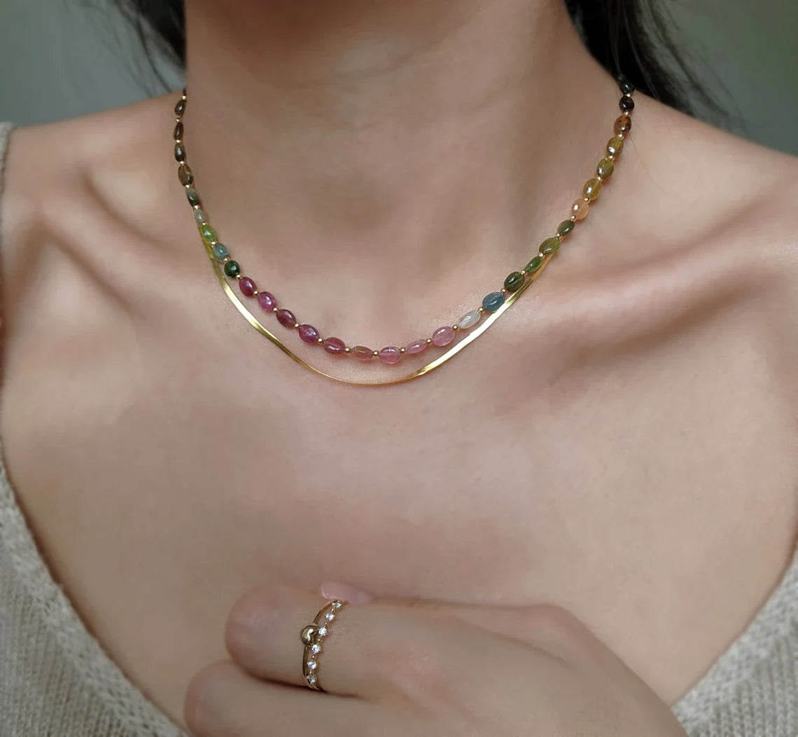 Rainbow Tourmaline Nugget Necklace