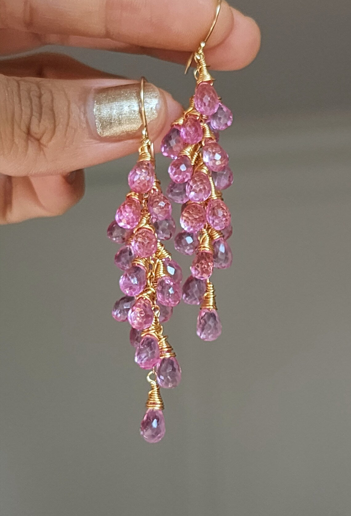 Pink Topaz Cascade Earrings