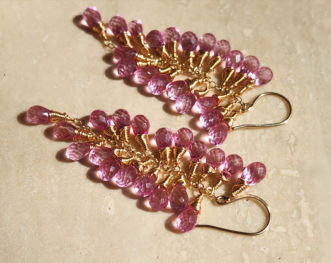 Pink Topaz Cascade Earrings