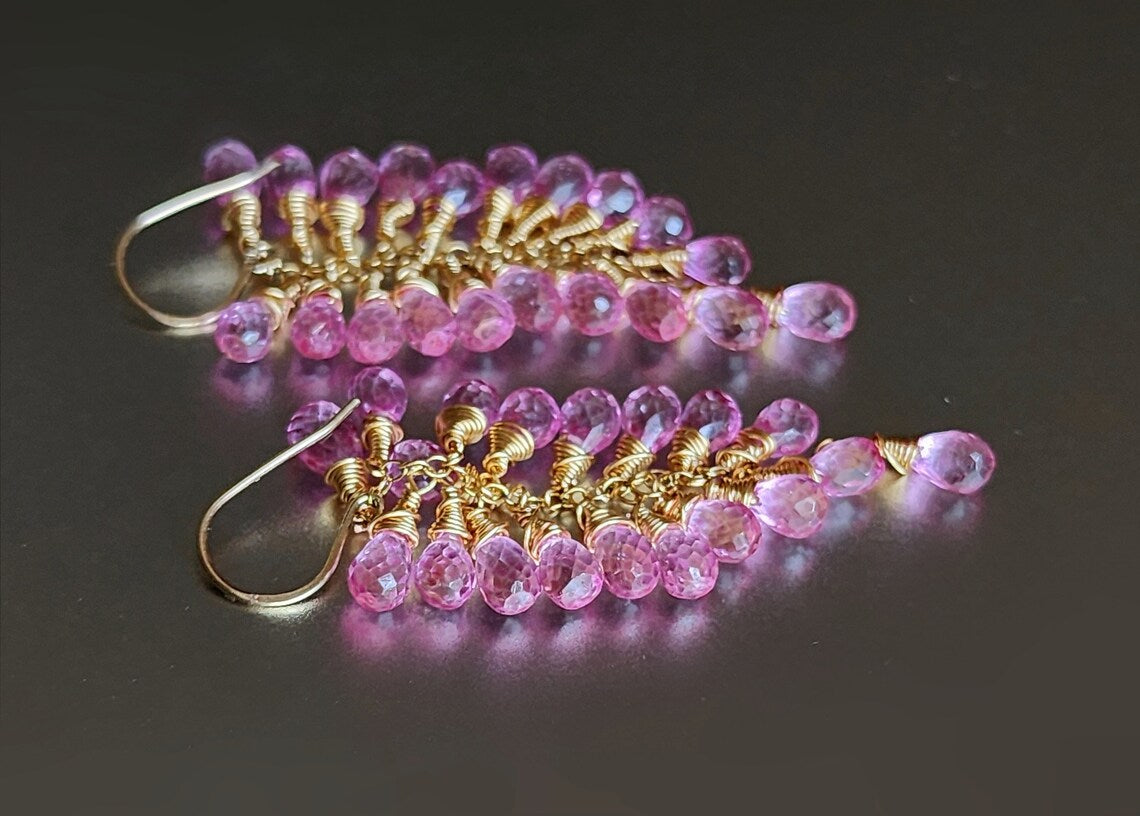 Pink Topaz Cascade Earrings