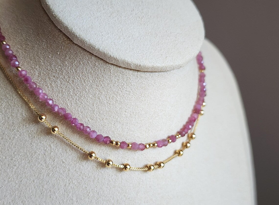 Pink Tourmaline Stacking Necklace