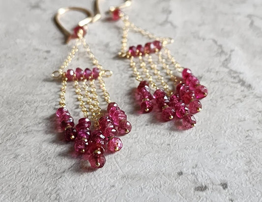 Pink Tourmaline Chandelier Earrings