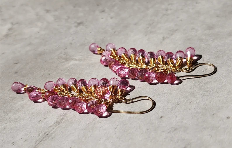 Pink Topaz Cascade Earrings