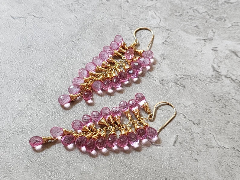 Pink Topaz Cascade Earrings