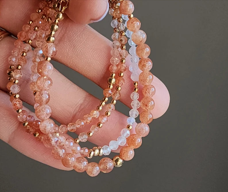 Sunstone Moonstone Stacking Bracelet Set