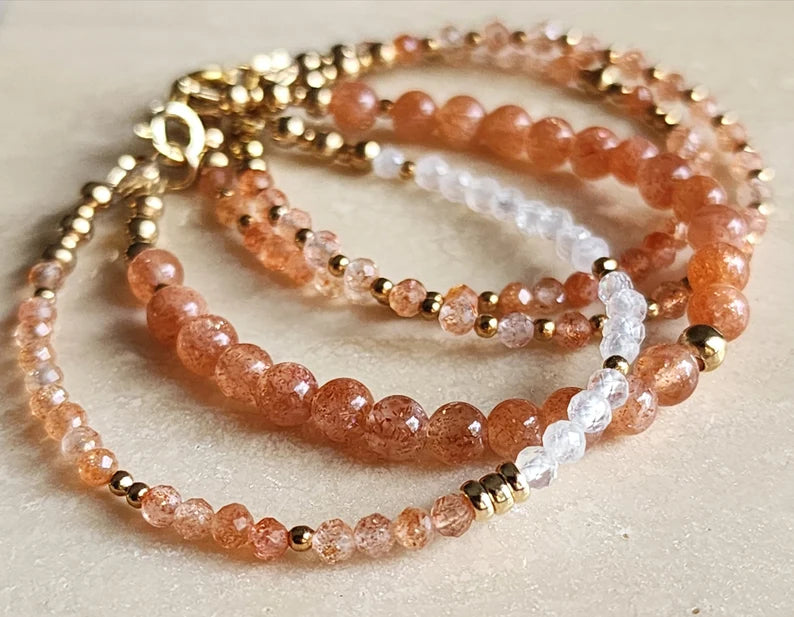 Sunstone Moonstone Stacking Bracelet Set