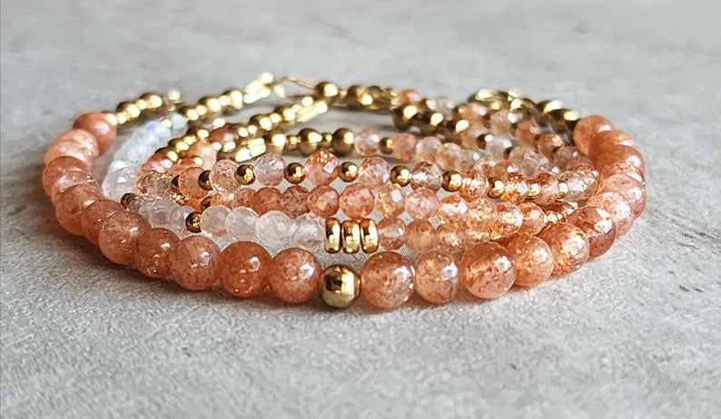 Sunstone Moonstone Stacking Bracelet Set