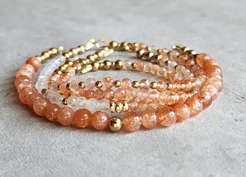 Sunstone Moonstone Stacking Bracelet Set