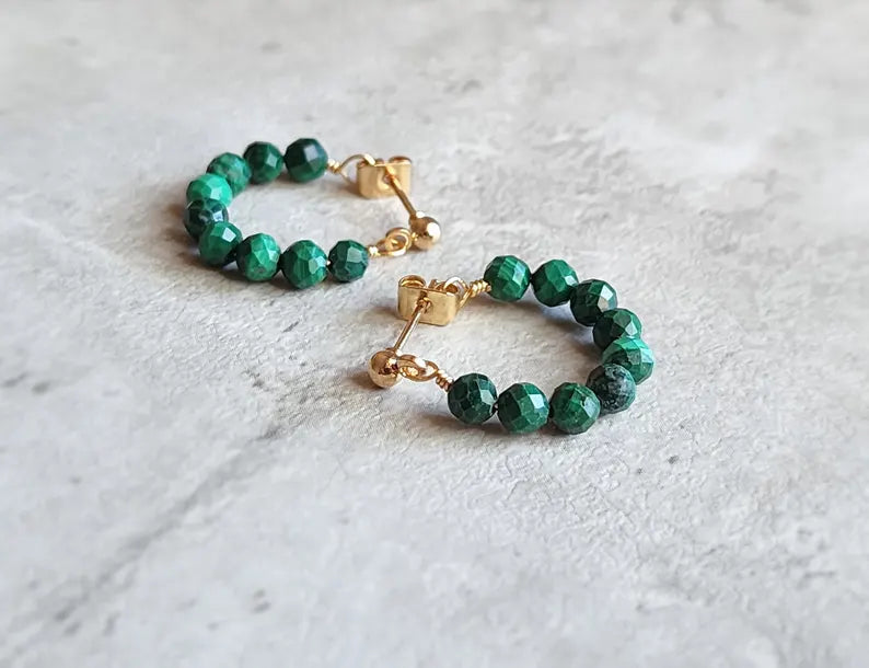 Malachite Mini Hoops Earrings