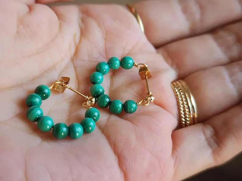 Malachite Mini Hoops Earrings