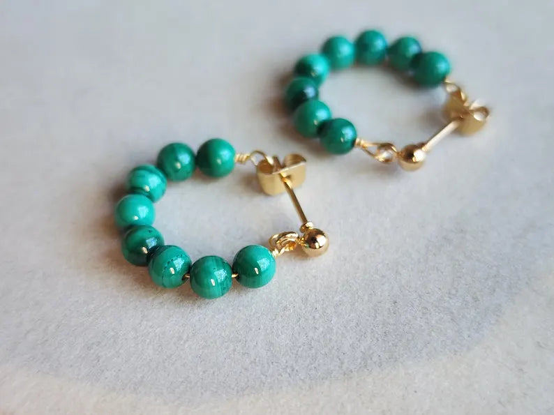 Malachite Mini Hoops Earrings