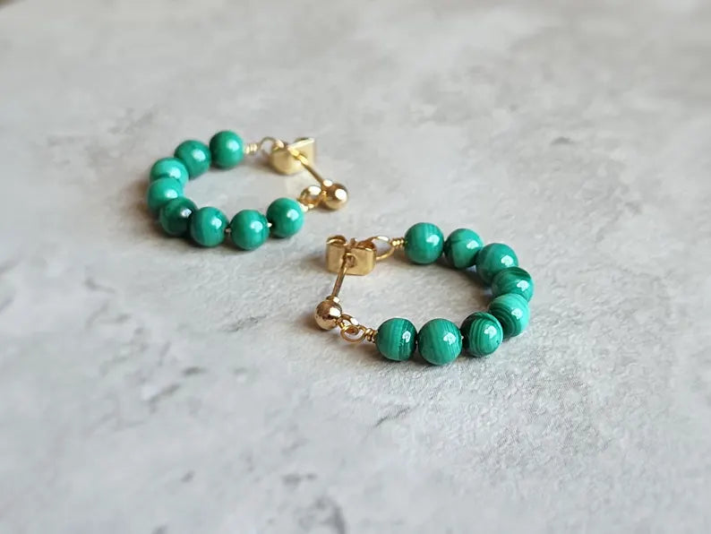 Malachite Mini Hoops Earrings