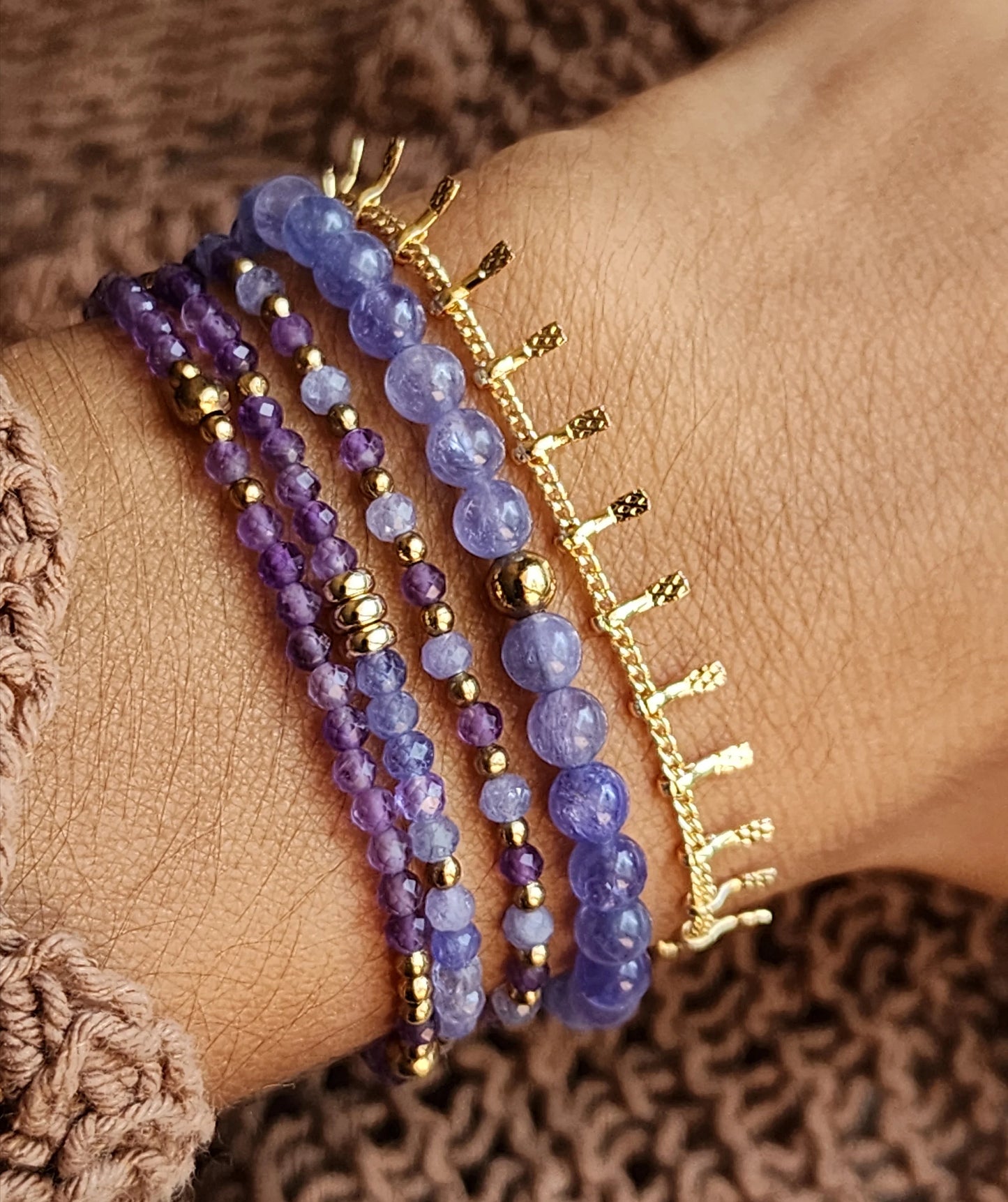 Amethyst Tanzanite Stacking Bracelet Set