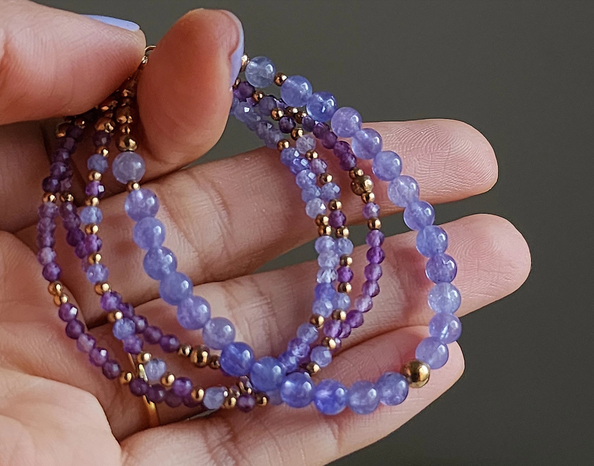 Sale Tanzanite, amethyst, and selenite with amethyst pendant beaded bracelet set.