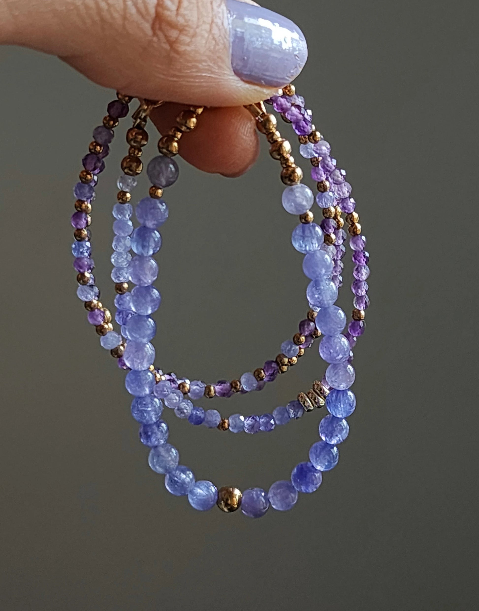 Sale Tanzanite, amethyst, and selenite with amethyst pendant beaded bracelet set.