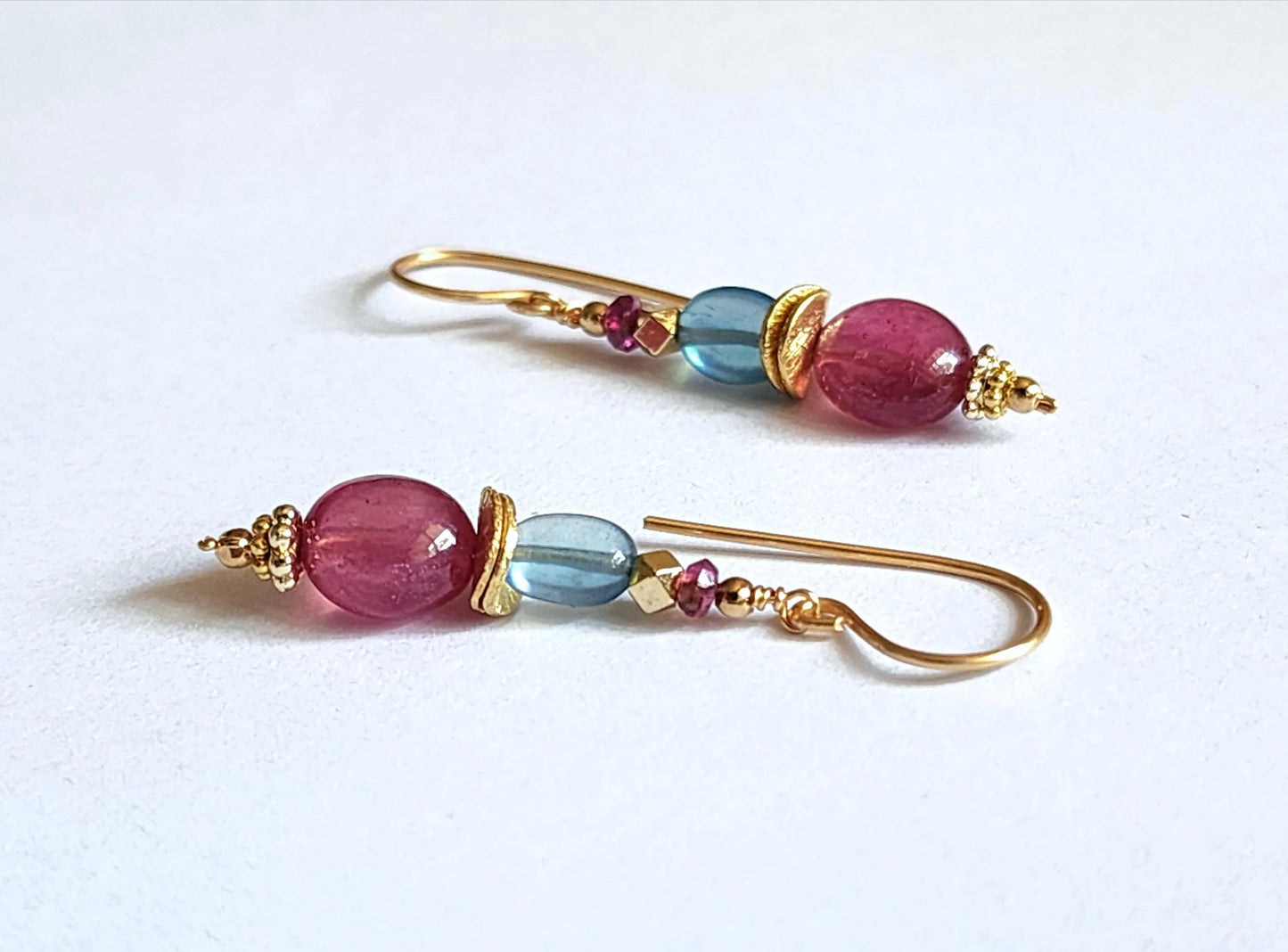 Aquamarine and Pink Sapphire Dangle Earrings