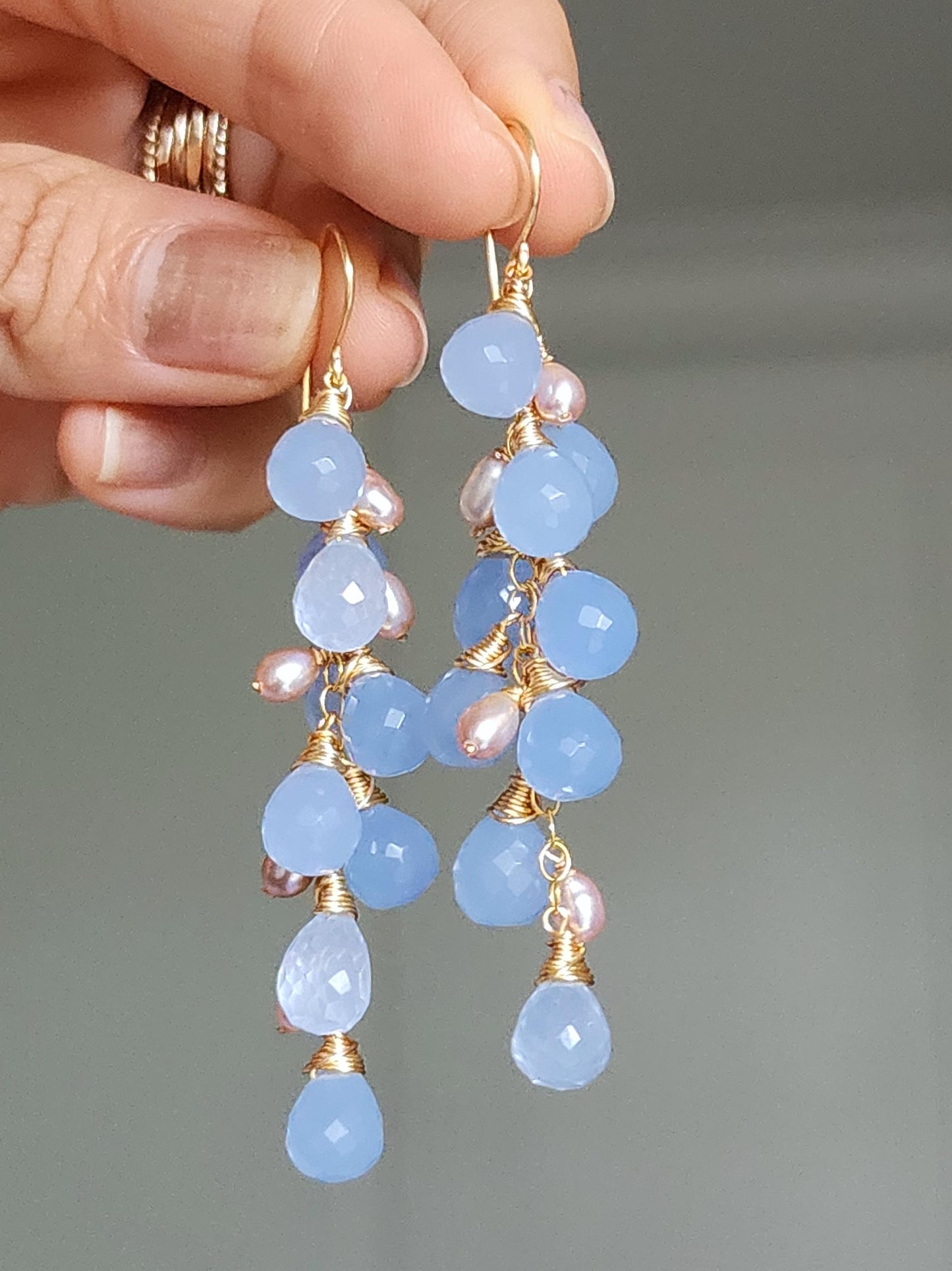 Blue Chalcedony Cascade Earrings