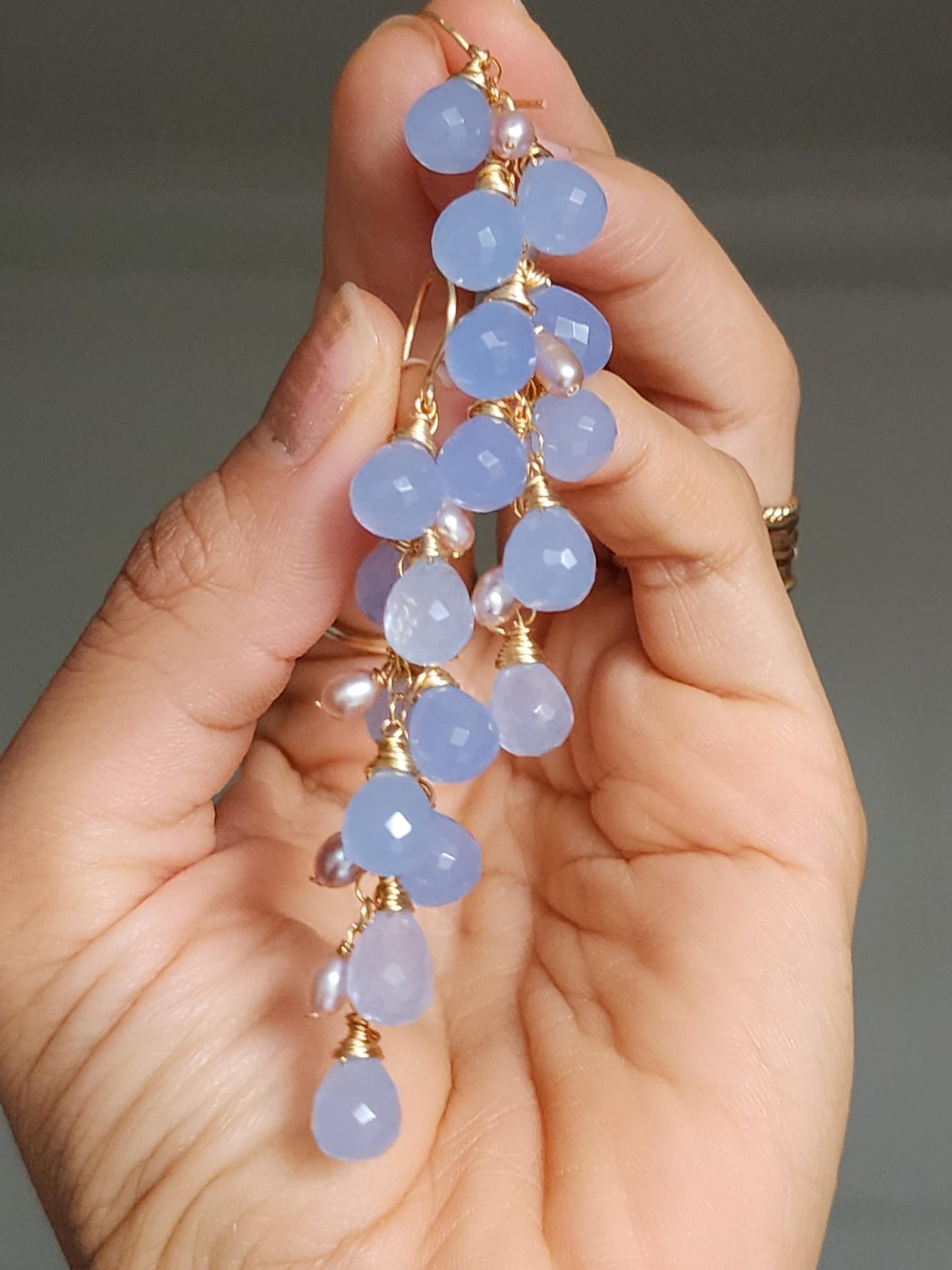 Blue Chalcedony Cascade Earrings